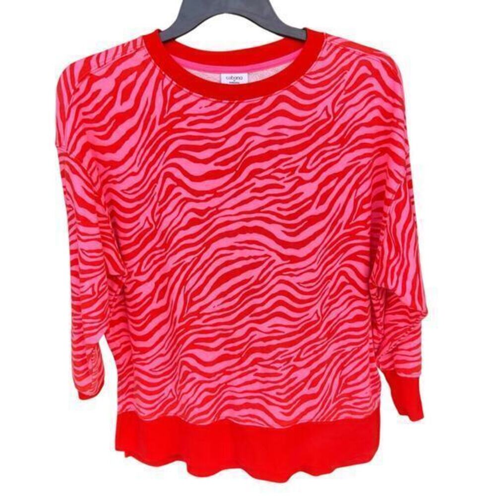 CABANA CROWN & IVY Pink Orange tropical Boxy oversized sweatshirt NWOT Sz S